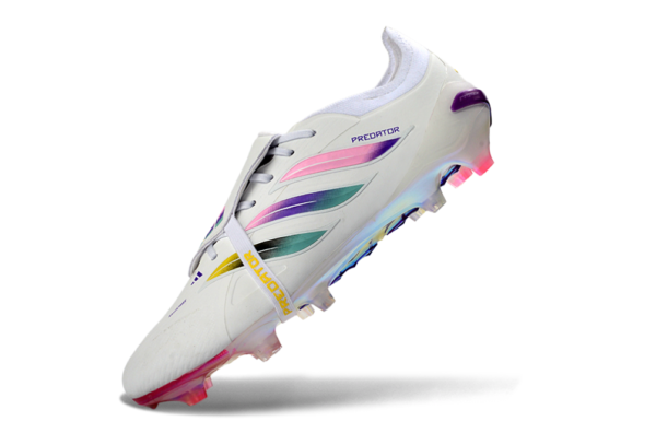 Adidas Predator 26 Elite Fold-Over Tongue " white, iridescent pink, and iridescent blue colorway".