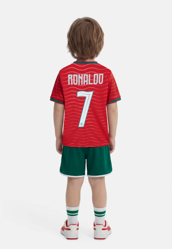 Portugal home Jersey for KIDS "Cristiano Ronaldo's "iconic name and number 7 printed on the back. 