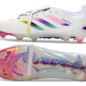 Adidas Predator 26 Elite Fold-Over Tongue " white, iridescent pink, and iridescent blue colorway".