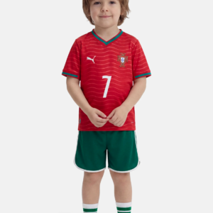 RED Portugal home Jersey for KIDS "Cristiano Ronaldo's "iconic name and number 7 printed on the back.