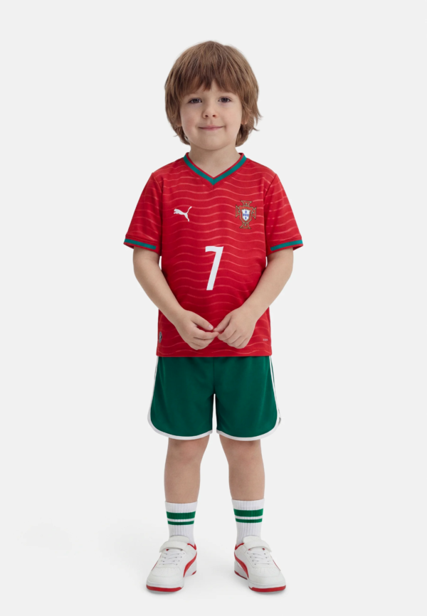 Portugal home Jersey for KIDS "Cristiano Ronaldo's "iconic name and number 7 printed on the back. 