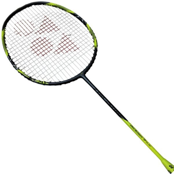 yonex_arcsaber_7_play_badminton_racket_15_ Yonex Arcsaber 7 Play badminton racket alongside its coordinating black and blue full-length storage cover.