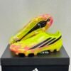 141 Adidas F50 Hyperfast Elite Laceless "Too Light" Pack. Team Solar Yellow, Core Black, and Solar Turbo (pink/orange) colorway.