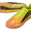 143 Adidas F50 Hyperfast Elite Laceless "Too Light" Pack. Team Solar Yellow, Core Black, and Solar Turbo (pink/orange) colorway.