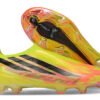 145 Adidas F50 Hyperfast Elite Laceless "Too Light" Pack. Team Solar Yellow, Core Black, and Solar Turbo (pink/orange) colorway.