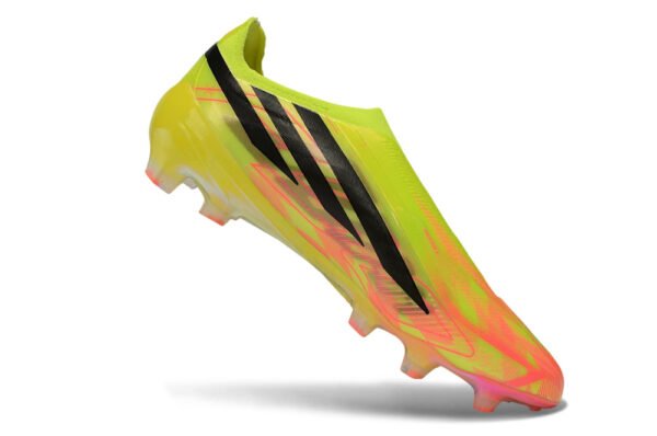 146 Adidas F50 Hyperfast Elite Laceless "Too Light" Pack. Team Solar Yellow, Core Black, and Solar Turbo (pink/orange) colorway.